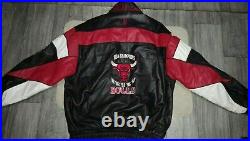 90s Vintage Blouson Veste En Cuir Pro Player Chicago Bulls 5 Time Nba Champs