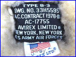 AVIREX Authentique B-3 Mouton Cuir Blouson Bomber Taille 40 Utilisé De Japon