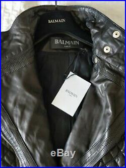 BALMAIN Veste blouson moto en Cuir Noir T. 36 / Black Leather Biker Jacket UK8