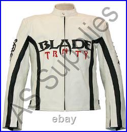 BLADE TRINITY Veste de Moto en Cuir Blouson Motard Blanc Toutes tailles