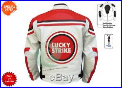 Blanc Lucky Strike Moto Veste en Cuir Course Veste en Cuir Veste Décontractée