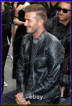 Blouson Cuir Agneau David Beckham Véritable Homme Élégant Motard Moto