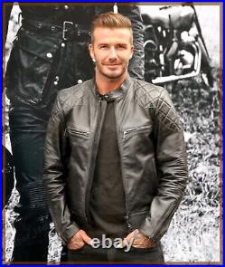 Blouson Cuir Agneau David Beckham Véritable Homme Élégant Motard Moto
