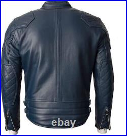 Blouson Cuir Bleu Homme Pure Agneau Biker Moto Taille XS SML XL XXL