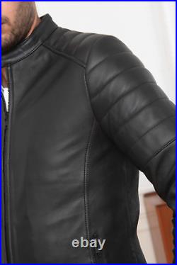 Blouson Cuir Noir Homme Motard Moto Pure Agneau Taille Slim SML XL XXL