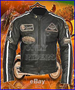 Blouson En Cuir Moto Homme, Vintage, Cafe Racer, Leather Jacket, Veste Biker, XL