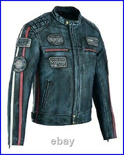 Blouson En Cuir Moto Homme, Vintage, Cafe Racer, Retro, Classic, Biker Veste