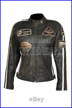 Blouson En Cuir Pour Moto Veste Pour Femme Veste Motard cuir Biker, Taille 36