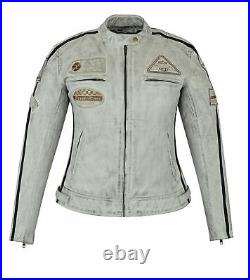 Blouson Femmes Cuir Vintage Blanc Light weight Cuir Veste Cafe Racer Protector