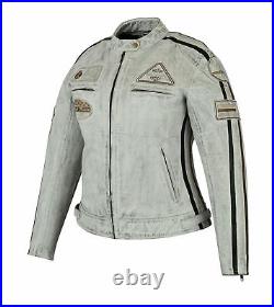 Blouson Femmes Cuir Vintage Blanc Light weight Cuir Veste Cafe Racer Protector