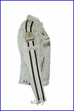 Blouson Femmes Cuir Vintage Blanc Light weight Cuir Veste Cafe Racer Protector