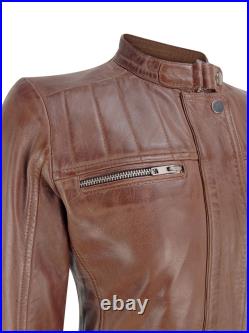 Blouson Infinity Brando femme marron clair noir style biker cuir
