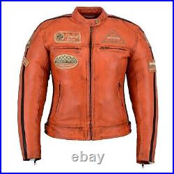 Blouson Moto Cuir Femmes Orange, Veste Cafe Racer Protector