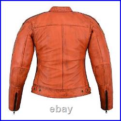 Blouson Moto Cuir Femmes Orange, Veste Cafe Racer Protector