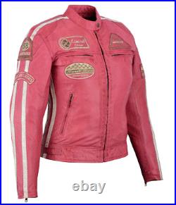 Blouson Moto Cuir Femmes Rose Vintage, Veste Cafe Racer Protector