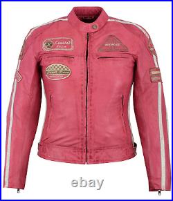 Blouson Moto Cuir Femmes Rose Vintage, Veste Cafe Racer Protector