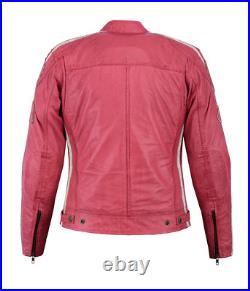 Blouson Moto Cuir Femmes Rose Vintage, Veste Cafe Racer Protector