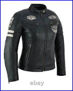 Blouson Moto Femme en Cuir Vestes en Cuir Chopper Cafe Racer CE Protectors