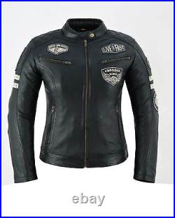 Blouson Moto Femme en Cuir Vestes en Cuir Chopper Cafe Racer CE Protectors