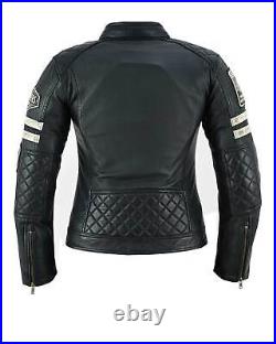 Blouson Moto Femme en Cuir Vestes en Cuir Chopper Cafe Racer CE Protectors