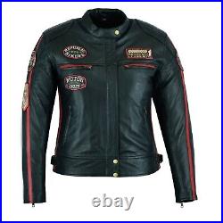 Blouson Moto en Cuir Femme Veste Motard Cafe Racer Protecteur