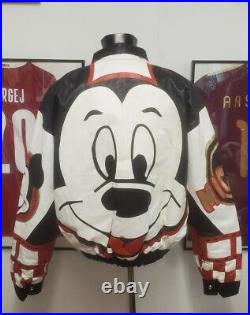 Blouson Teddy Jacket Cuir Leather Mickey Mouse Walt Disney Usa Vintage College L