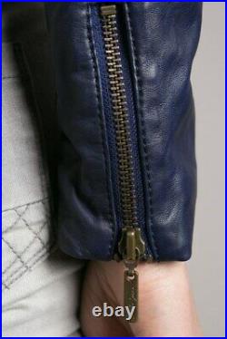 Blouson Veste Bonobo Femme Neuf 100% Cuir Bleu Taille XL