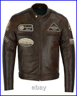 Blouson Veste En Cuir Homme Moto, Blouson Biker, Bordo VintageCE Protector