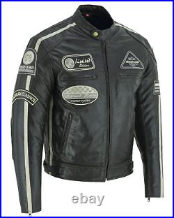 Blouson Veste En Cuir Homme Moto, Blouson Biker, Retro, Vintage CE Protector