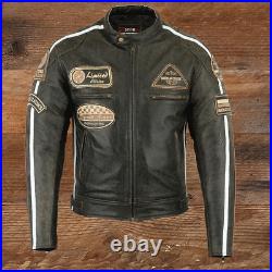 Blouson Veste En Cuir Moto Homme Vintage Cafe Racer Leather Jacket Biker
