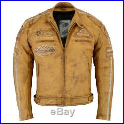 Blouson Veste En Cuir Moto Homme Vintage Cafe Racer Leather Jacket Biker Blouson