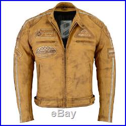 Blouson Veste En Cuir Moto Homme Vintage Cafe Racer Leather Jacket Biker Jacket