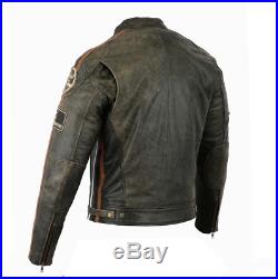 Blouson Veste En Cuir Moto Homme, Vintage, Cafe Racer, Leather Jacket, S a 5XL
