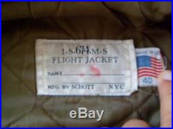 Blouson Veste Flight Jacket Cuir /i. S. 674. M. S /schott/made In Usa/40 /bon Etat