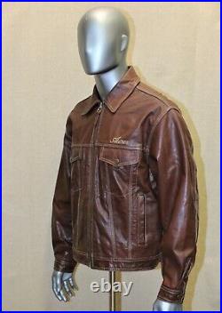 Blouson coupe veste jean Trucker AVIREX vintage 80's cuir marron taille L