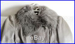 Blouson cuir KAREN MILLEN UK12 38/40 taupe fourrure veste leather fur jacket