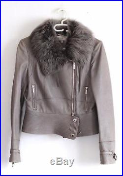 Blouson cuir KAREN MILLEN UK12 38/40 taupe fourrure veste leather fur jacket