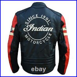 Blouson de moto en cuir INDIAN Homme NOIR & ROUGE, Taille XS à 4XL