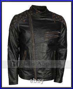 Blouson de moto en cuir avec tête de mort en relief Vintage Biker Black Jacket