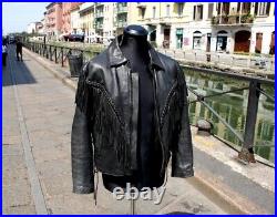 Blouson en cuir Frist genuine leather moto femme avec franges vintage taille L