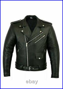 Blouson en cuir véritable Brando pour homme veste de motard Perfecto noir Marlon