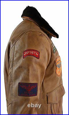 Blouson homme cuir véritable Air Force aviateur Bomber marron vintage badges