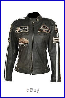 Blouson pour femmes veste VINTAGE moto en cuir STYLE HARLEY NEUF L XL