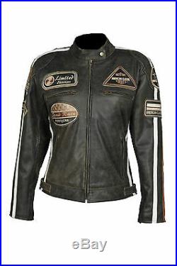 Blouson pour femmes veste VINTAGE moto en cuir STYLE HARLEY NEUF Taile 36-44