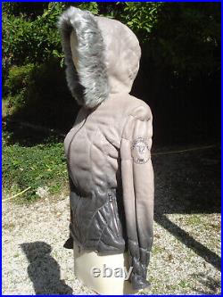 Blouson veste cuir fourrure agneau, peau lainée à capuche VENTCOUVERT T 38