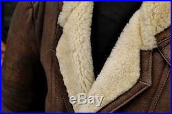 Blouson veste en cuir mouton shearling marron vintage des années 80 homme L/XL