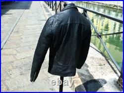 Blouson veste en cuir noir vintage porté taille XL pour homme