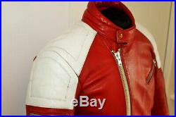 Blouson veste motard moto cuir blanc rouge vintage biker caferacer IXS taille S