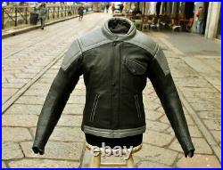 Blouson veste motard moto en cuir gris noir vintage biker caferacer IXS taille S
