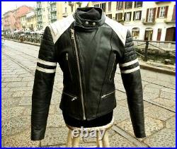 Blouson veste moto en cuir blanche noir vintage biker caferacer perfecto M